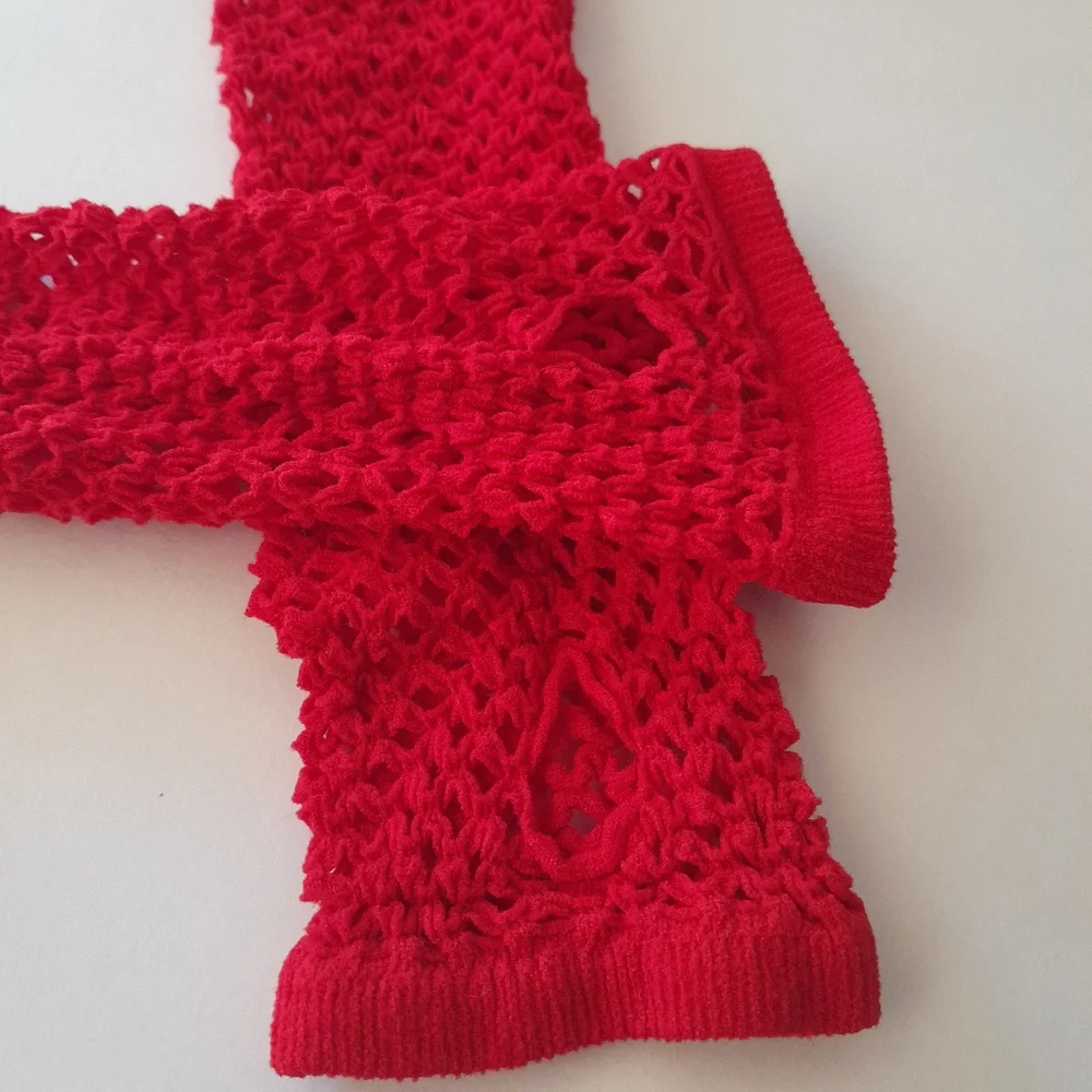 Fingerless Fishnet Red Arm Sleeve Mesh Gloves